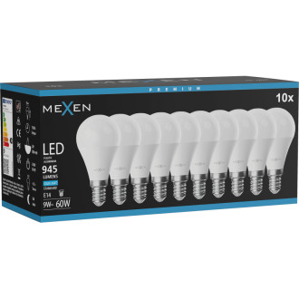 Mexen Nova 10x LED žiarovka E14, G45, 9W, studená - 6500K, 945 lm - L101-E14-0965-01x10