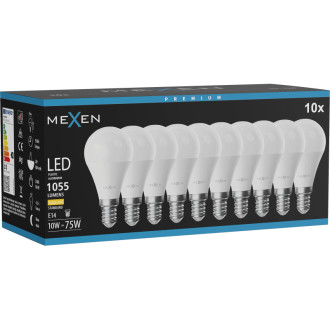 Mexen Nova 10x LED žiarovka E14, G45, 10W, teplá - 3000K, 1055 lm - L101-E14-1030-01x10