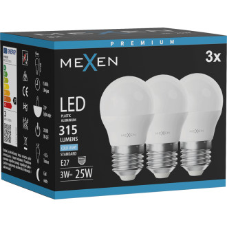 Mexen Nova 3x LED žiarovka E27, G45, 3W, studená - 6500K, 315 lm - L101-E27-0365-01x03