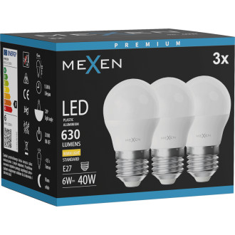 Mexen Nova 3x LED žiarovka E27, G45, 6W, teplá - 3000K, 630 lm - L101-E27-0630-01x03