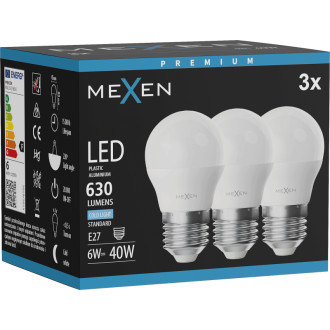 Mexen Nova 3x LED žiarovka E27, G45, 6W, studená - 6500K, 630 lm - L101-E27-0665-01x03