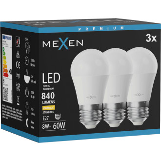 Mexen Nova 3x LED žiarovka E27, G45, 8W, teplá - 3000K, 840 lm - L101-E27-0830-01x03