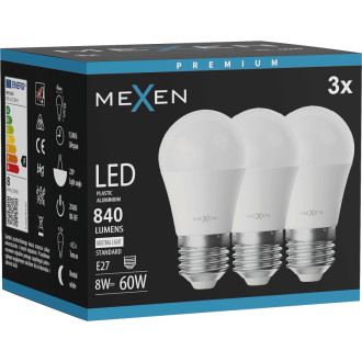 Mexen Nova 3x LED žiarovka E27, G45, 8W, neutrálna - 4000K, 840 lm - L101-E27-0840-01x03