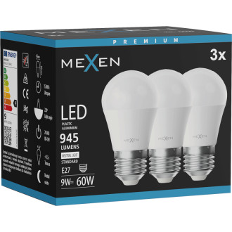 Mexen Nova 3x LED žiarovka E27, G45, 9W, neutrálna - 4000K, 945 lm - L101-E27-0940-01x03