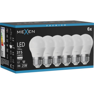 Mexen Nova 6x LED žiarovka E27, G45, 3W, neutrálna - 4000K, 315 lm - L101-E27-0340-01x06