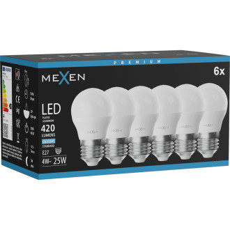 Mexen Nova 6x LED žiarovka E27, G45, 4W, studená - 6500K, 420 lm - L101-E27-0465-01x06