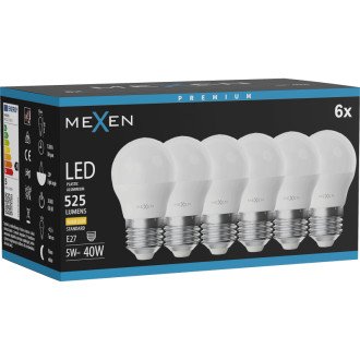 Mexen Nova 6x LED žiarovka E27, G45, 5W, teplá - 3000K, 525 lm - L101-E27-0530-01x06