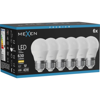 Mexen Nova 6x LED žiarovka E27, G45, 6W, teplá - 3000K, 630 lm - L101-E27-0630-01x06