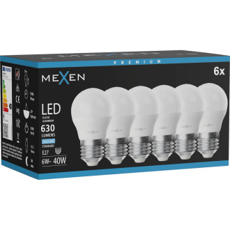 Mexen Nova 6x LED žiarovka E27, G45, 6W, studená - 6500K, 630 lm - L101-E27-0665-01x06