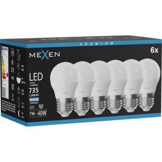 Mexen Nova 6x LED žiarovka E27, G45, 7W, studená - 6500K, 735 lm - L101-E27-0765-01x06
