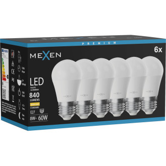 Mexen Nova 6x LED žiarovka E27, G45, 8W, teplá - 3000K, 840 lm - L101-E27-0830-01x06