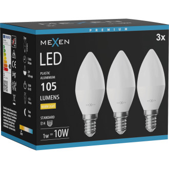 Mexen Nova 3x LED žiarovka E14, C37, 1W, neutrálna - 4000K, 105 lm - L102-E14-0140-01x03
