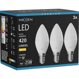 Mexen Nova 3x LED žiarovka E14, C37, 4W, teplá - 3000K, 420 lm - L102-E14-0430-01x03
