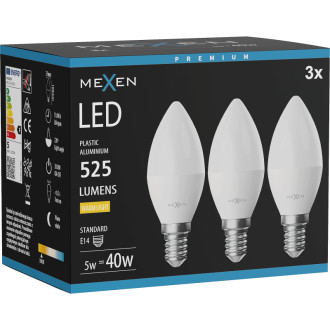 Mexen Nova 3x LED žiarovka E14, C37, 5W, teplá - 3000K, 525 lm - L102-E14-0530-01x03