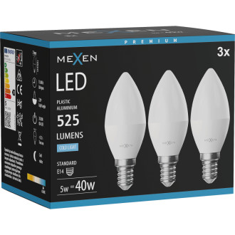 Mexen Nova 3x LED žiarovka E14, C37, 5W, studená - 6500K, 525 lm - L102-E14-0565-01x03