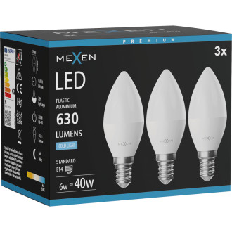 Mexen Nova 3x LED žiarovka E14, C37, 6W, studená - 6500K, 630 lm - L102-E14-0665-01x03
