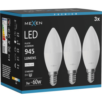 Mexen Nova 3x LED žiarovka E14, C37, 9W, neutrálna - 4000K, 945 lm - L102-E14-0940-01x03
