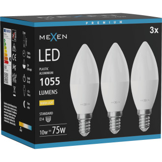 Mexen Nova 3x LED žiarovka E14, C37, 10W, teplá - 3000K, 1055 lm - L102-E14-1030-01x03
