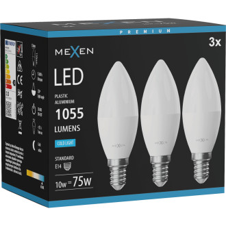 Mexen Nova 3x LED žiarovka E14, C37, 10W, studená - 6500K, 1055 lm - L102-E14-1065-01x03