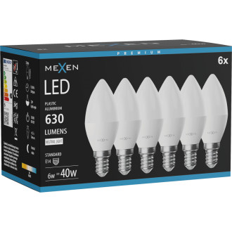 Mexen Nova 6x LED žiarovka E14, C37, 6W, Neutrál - 4000K, 630 lm - L102-E14-0640-01x06