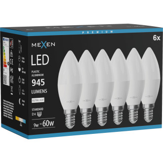 Mexen Nova 6x LED žiarovka E14, C37, 9W, Neutrál - 4000K, 945 lm - L102-E14-0940-01x06