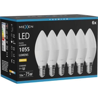 Mexen Nova 6x LED žiarovka E14, C37, 10W, teplá - 3000K, 1055 lm - L102-E14-1030-01x06