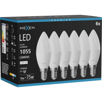 Mexen Nova 6x LED žiarovka E14, C37, 10W, neutrálna - 4000K, 1055 lm - L102-E14-1040-01x06