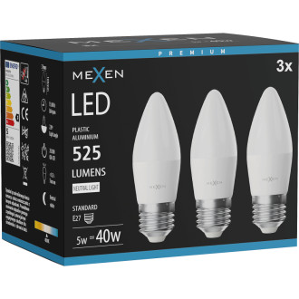 Mexen Nova 3x LED žiarovka E27, C37, 5W, neutrálna - 4000K, 525 lm - L102-E27-0540-01x03