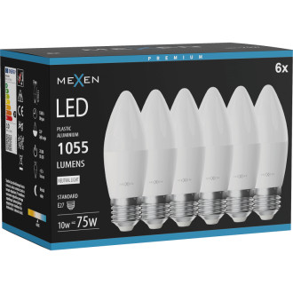 Mexen Nova 6x LED žiarovka E27, C37, 10W, neutrálna - 4000K, 1055 lm - L102-E27-1040-01x06
