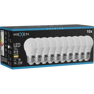 Mexen Nova 10x LED žiarovka E27, G45, 3W, teplá - 3000K, 315 lm - L101-E27-0330-01x10