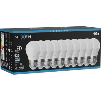 Mexen Nova 10x LED žiarovka E27, G45, 5W, studená - 6500K, 525 lm - L101-E27-0565-01x10