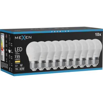 Mexen Nova 10x LED žiarovka E27, G45, 7W, teplá - 3000K, 735 lm - L101-E27-0730-01x10