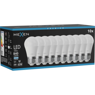 Mexen Nova 10x LED žiarovka E27, G45, 8W, studená - 6500K, 840 lm - L101-E27-0865-01x10