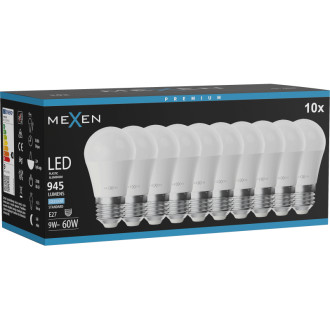 Mexen Nova 10x LED žiarovka E27, G45, 9W, studená - 6500K, 945 lm - L101-E27-0965-01x10