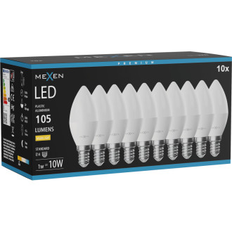Mexen Nova 10x LED žiarovka E14, C37, 1W, teplá - 3000K, 105 lm - L102-E14-0130-01x10