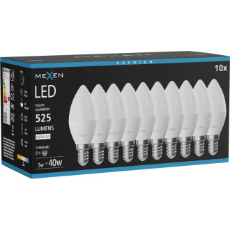 Mexen Nova 10x LED žiarovka E14, C37, 5W, neutrálna - 4000K, 525 lm - L102-E14-0540-01x10