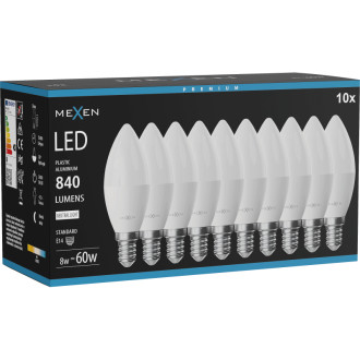 Mexen Nova 10x LED žiarovka E14, C37, 8W, neutrálna - 4000K, 840 lm - L102-E14-0840-01x10