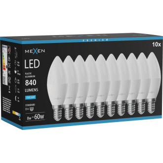 Mexen Nova 10x LED žiarovka E14, C37, 8W, studená - 6500K, 840 lm - L102-E14-0865-01x10