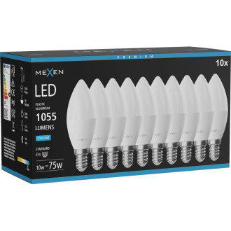 Mexen Nova 10x LED žiarovka E14, C37, 10W, studená - 6500K, 1055 lm - L102-E14-1065-01x10