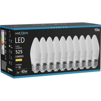 Mexen Nova 10x LED žiarovka E27, C37, 5W, teplá - 3000K, 525 lm - L102-E27-0530-01x10