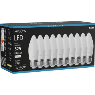 Mexen Nova 10x LED žiarovka E27, C37, 5W, neutrálna - 4000K, 525 lm - L102-E27-0540-01x10