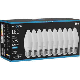 Mexen Nova 10x LED žiarovka E27, C37, 5W, studená - 6500K, 525 lm - L102-E27-0565-01x10