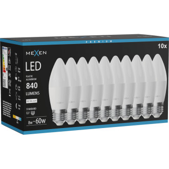 Mexen Nova 10x LED žiarovka E27, C37, 8W, neutrálna - 4000K, 840 lm - L102-E27-0840-01x10