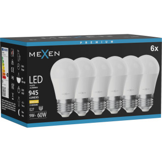 Mexen Nova 6x LED žiarovka E27, G45, 9W, teplá - 3000K, 945 lm - L101-E27-0930-01x06
