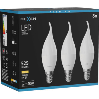 Mexen Nova 3x LED žiarovka E14, C37, 5W, teplá - 3000K, 525 lm - L106-E14-0530-01x03