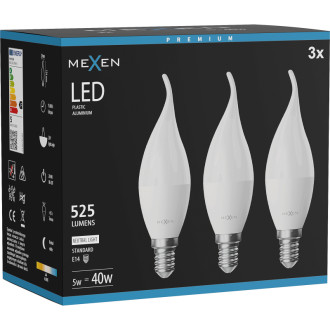 Mexen Nova 3x LED žiarovka E14, C37, 5W, neutrálna - 4000K, 525 lm - L106-E14-0540-01x03