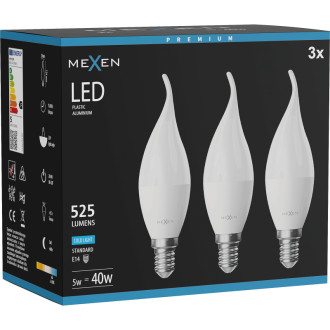 Mexen Nova 3x LED žiarovka E14, C37, 5W, studená - 6500K, 525 lm - L106-E14-0565-01x03