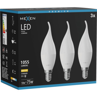 Mexen Nova 3x LED žiarovka E14, C37, 10W, teplá - 3000K, 1055 lm - L106-E14-1030-01x03