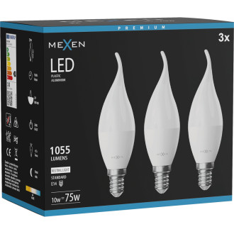 Mexen Nova 3x LED žiarovka E14, C37, 10W, neutrálna - 4000K, 1055 lm - L106-E14-1040-01x03