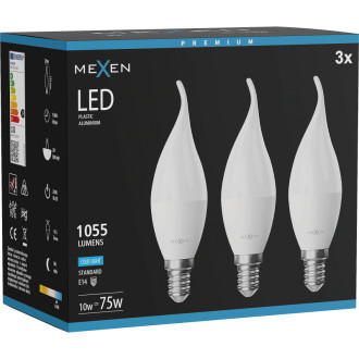 Mexen Nova 3x LED žiarovka E14, C37, 10W, studená - 6500K, 1055 lm - L106-E14-1065-01x03